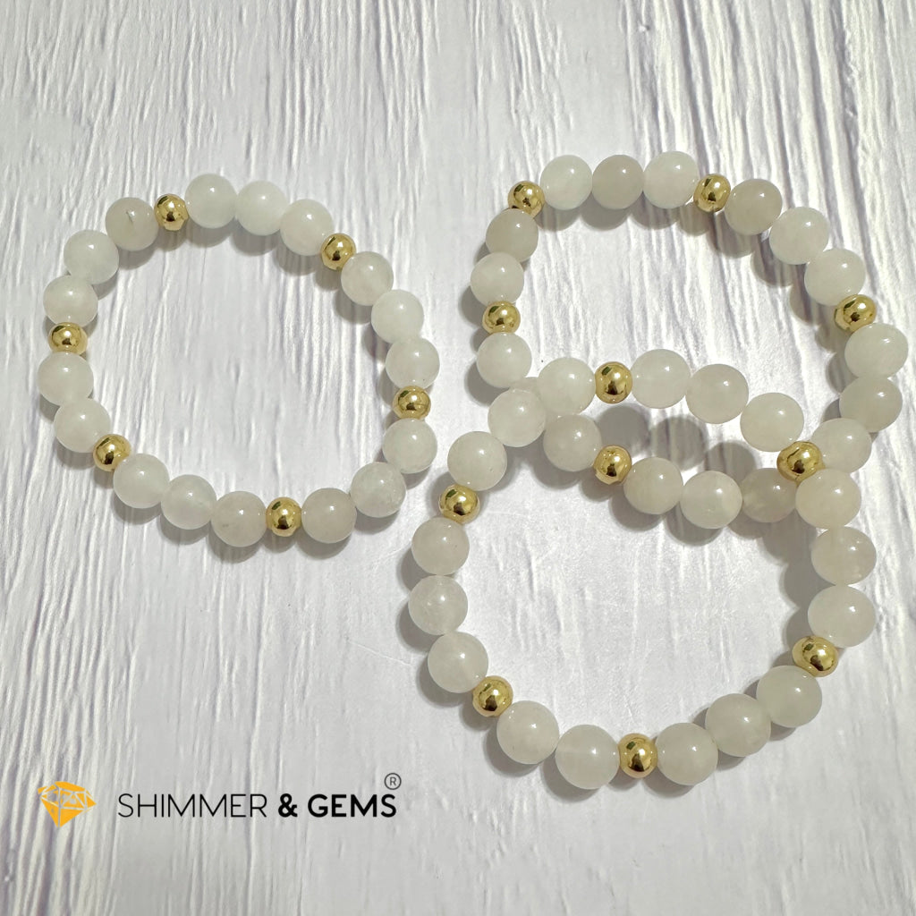 White Jade 8mm Bracelet with 14k gold filled beads