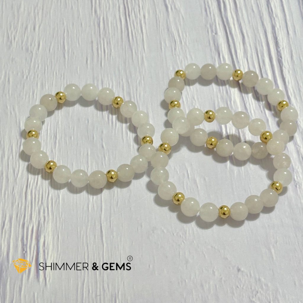 White Jade 8mm Bracelet with 14k gold filled beads