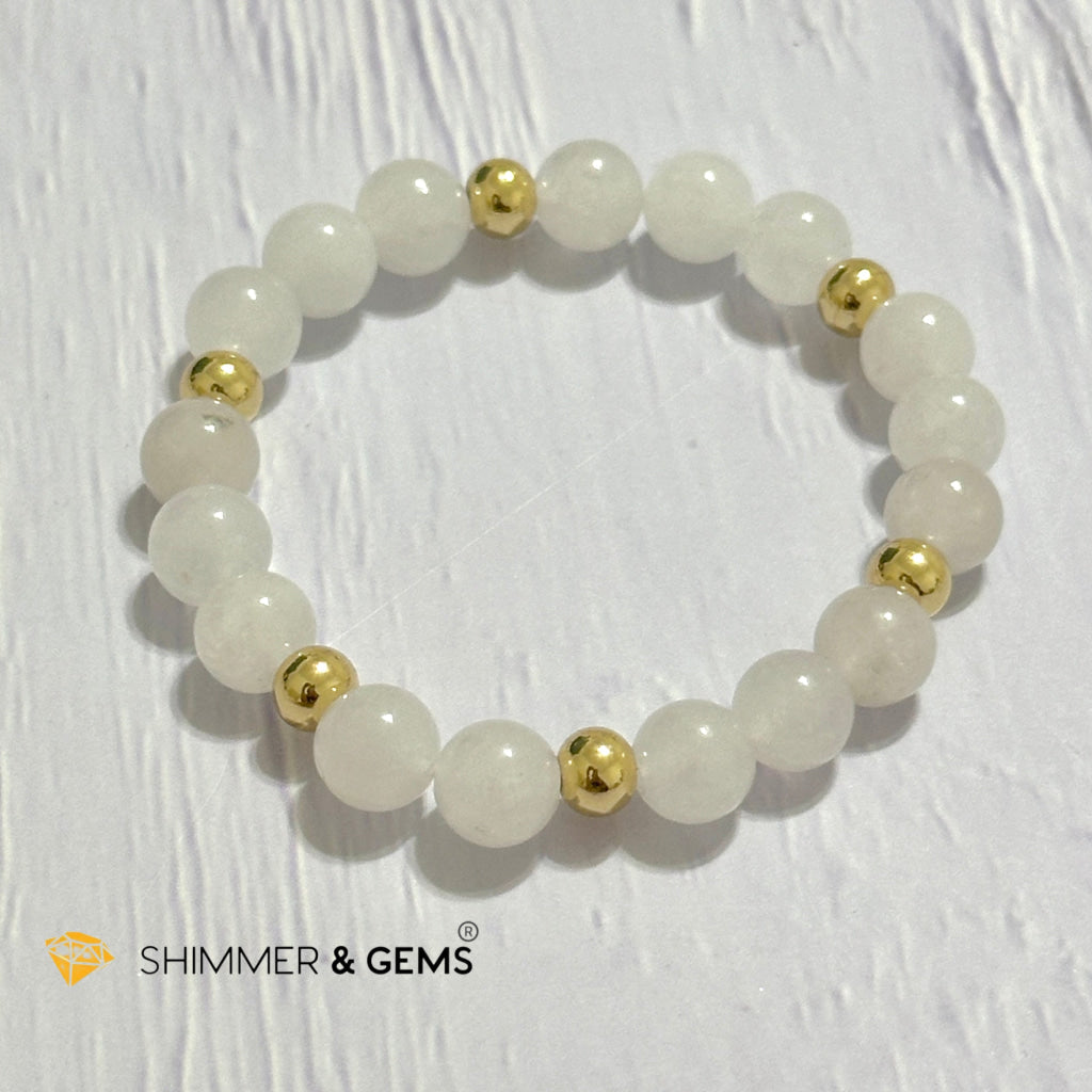 White Jade 8mm Bracelet with 14k gold filled beads