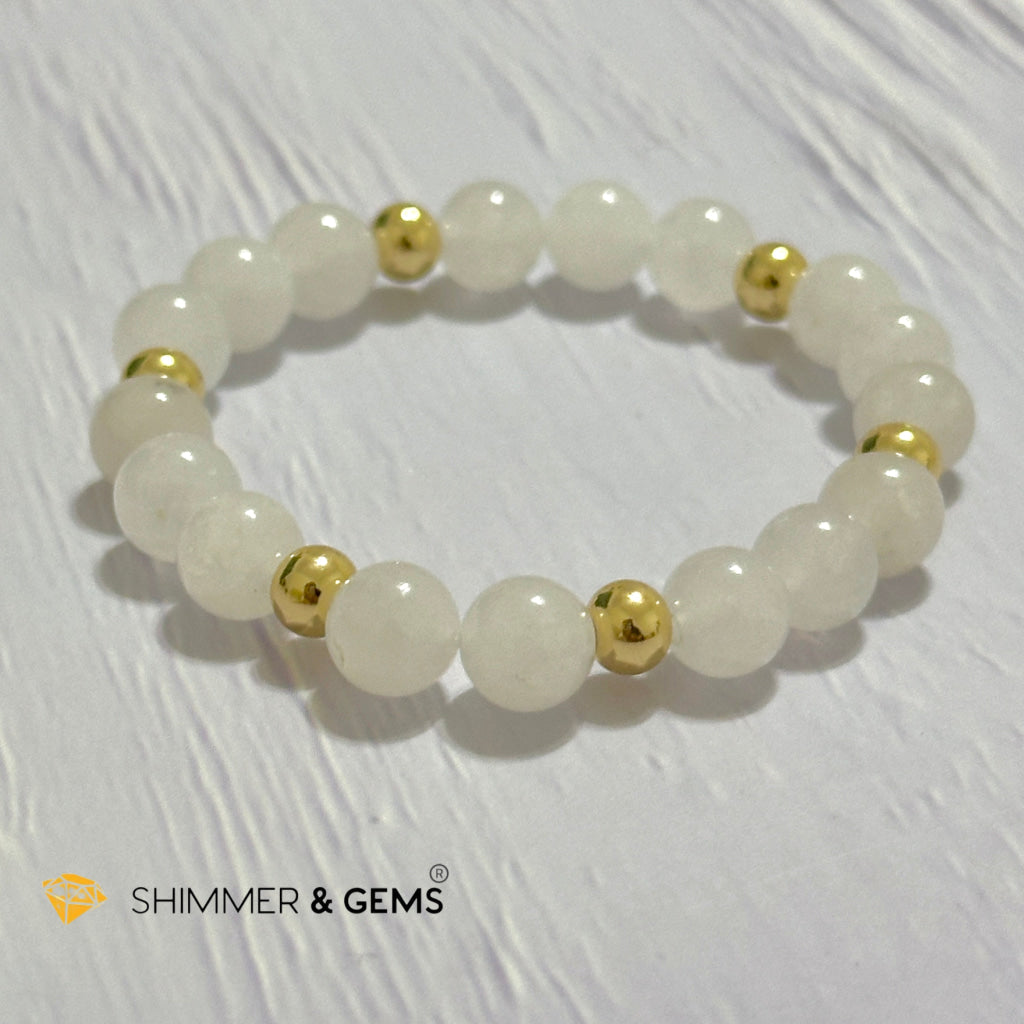 White Jade 8mm Bracelet with 14k gold filled beads