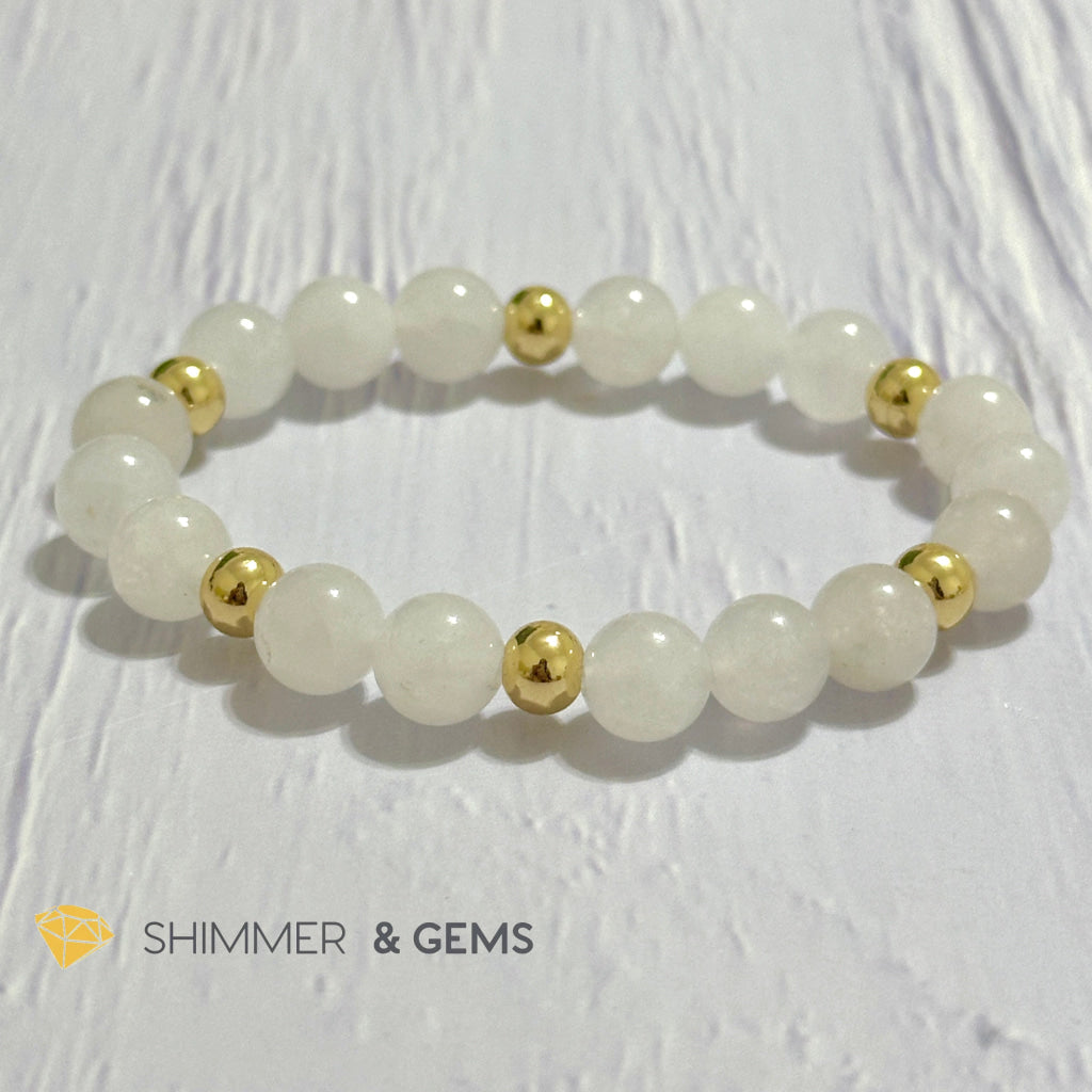 White Jade 8mm Bracelet with 14k gold filled beads