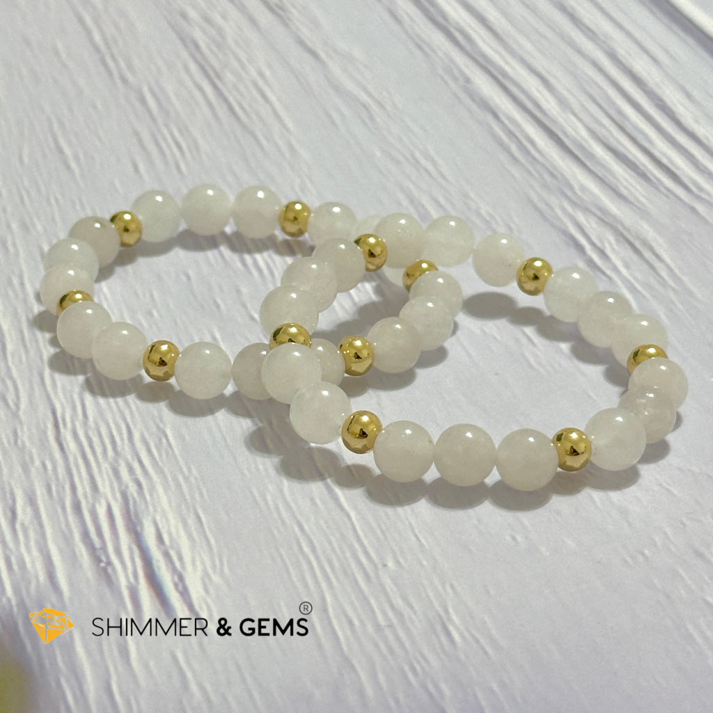 White Jade 8mm Bracelet with 14k gold filled beads