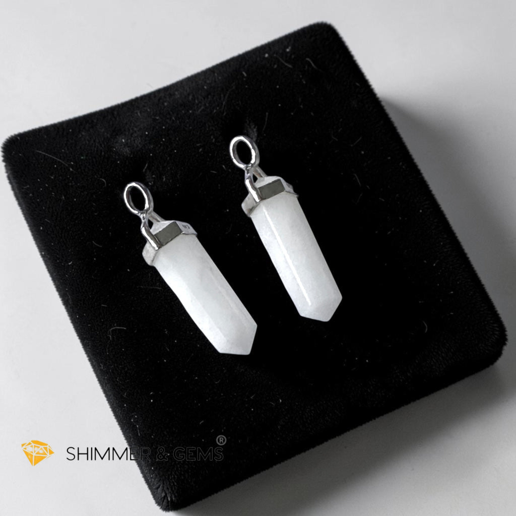 White Jade Double Pointer Pendant in 925 Silver (Effortless Wealth)