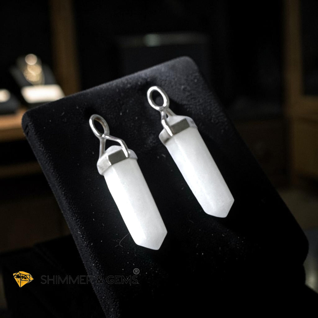 White Jade Double Pointer Pendant in 925 Silver (Effortless Wealth)