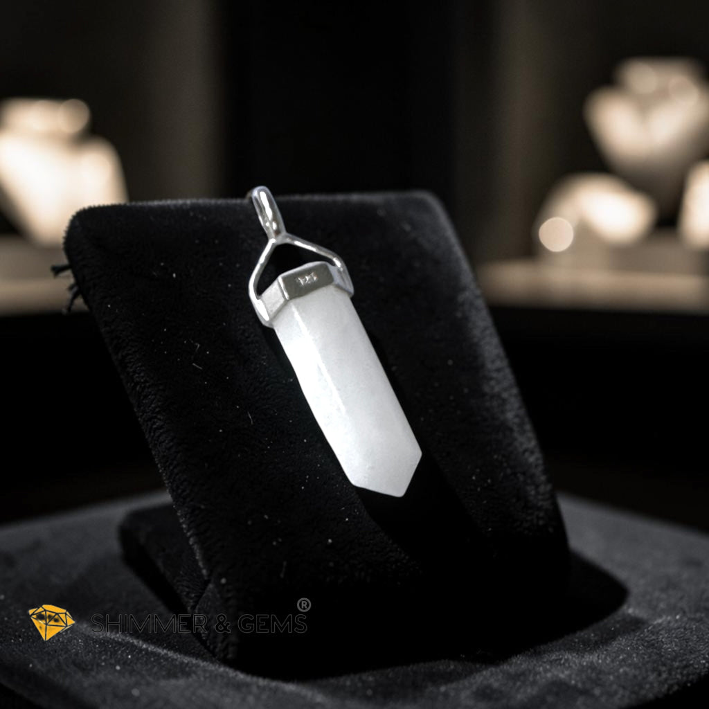 White Jade Double Pointer Pendant in 925 Silver (Effortless Wealth)