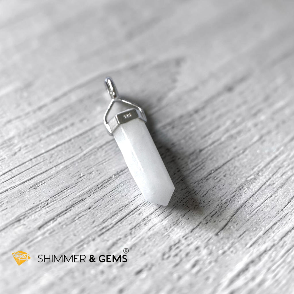White Jade Double Pointer Pendant in 925 Silver (Effortless Wealth)