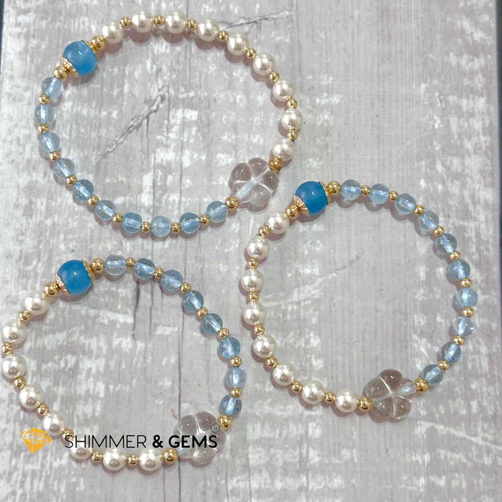 White Pearl Blue Topaz Luminous Bracelet (Wisdom From Above)