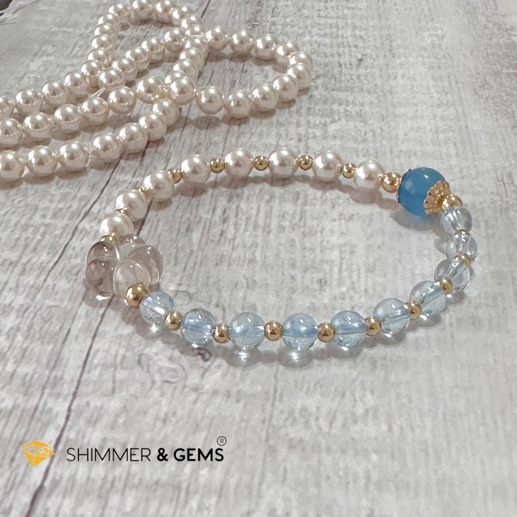 White Pearl Blue Topaz Luminous Bracelet (Wisdom From Above)