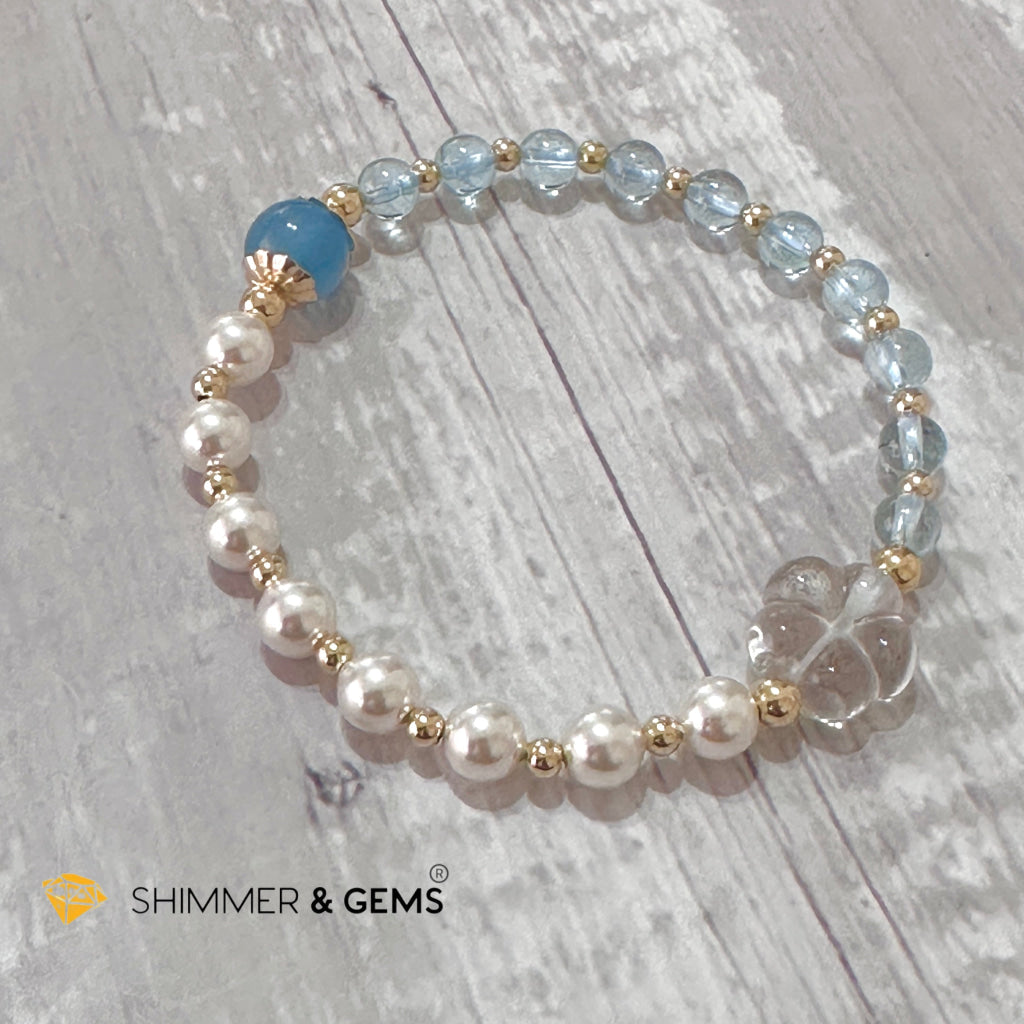 White Pearl Blue Topaz Luminous Bracelet (Wisdom From Above)