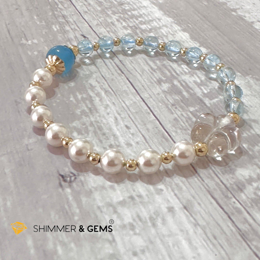 White Pearl Blue Topaz Luminous Bracelet (Wisdom From Above)