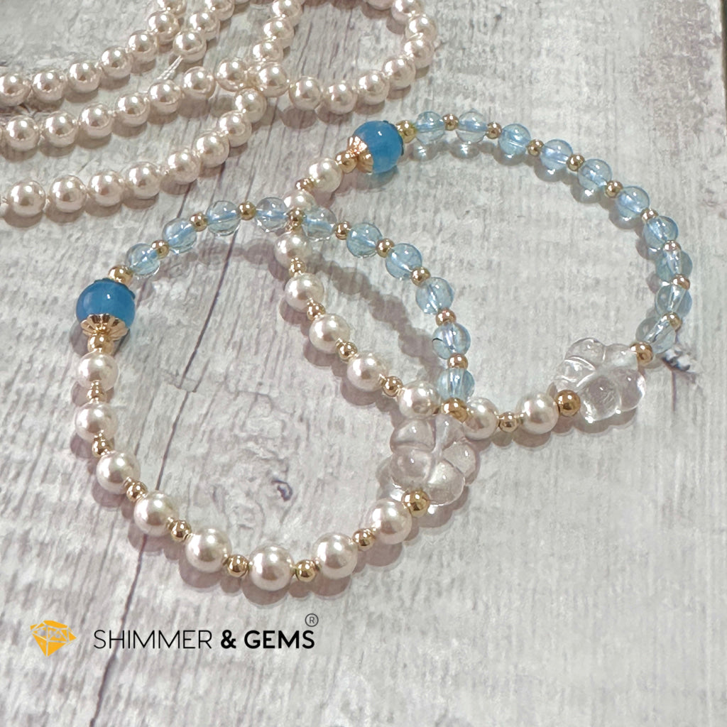 White Pearl Blue Topaz Luminous Bracelet (Wisdom From Above)