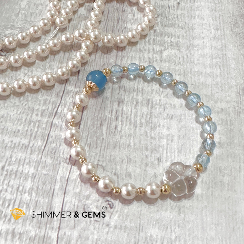 White Pearl Blue Topaz Luminous Bracelet (Wisdom From Above)