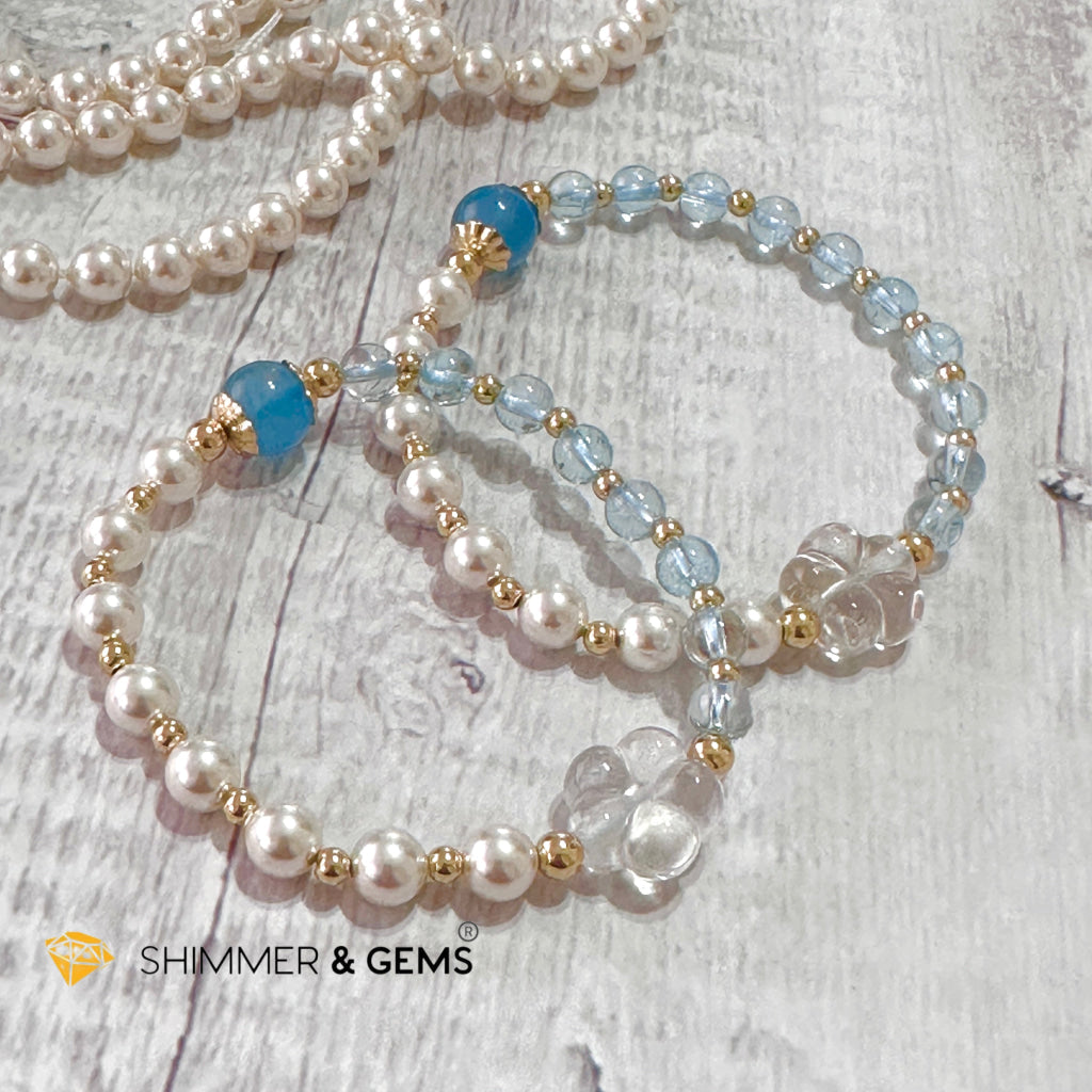 White Pearl Blue Topaz Luminous Bracelet (Wisdom From Above)