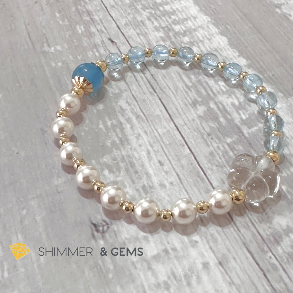 White Pearl Blue Topaz Luminous Bracelet (Wisdom From Above)