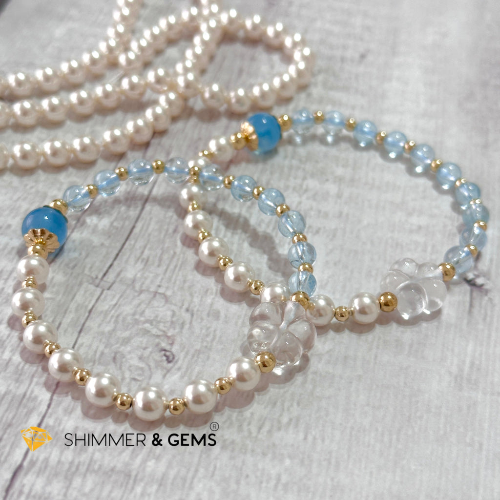 White Pearl Blue Topaz Luminous Bracelet (Wisdom From Above)