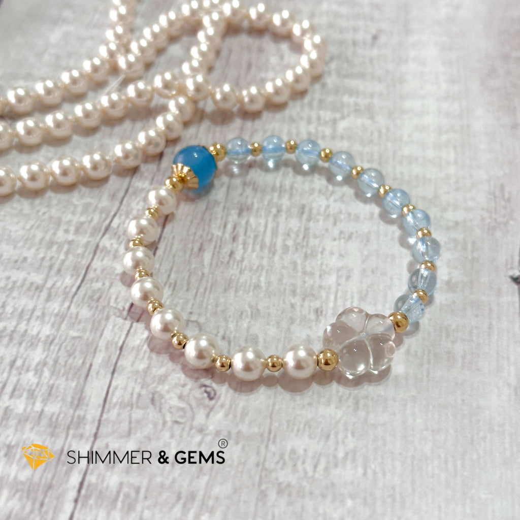 White Pearl Blue Topaz Luminous Bracelet (Wisdom From Above)