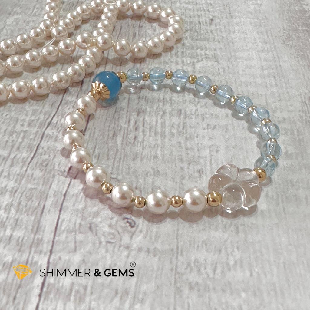 White Pearl Blue Topaz Luminous Bracelet (Wisdom From Above)