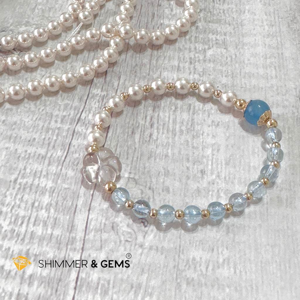 White Pearl Blue Topaz Luminous Bracelet (Wisdom From Above)