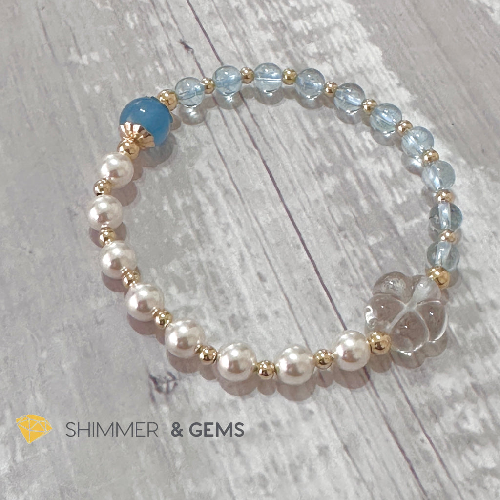 White Pearl Blue Topaz Luminous Bracelet (Wisdom From Above)