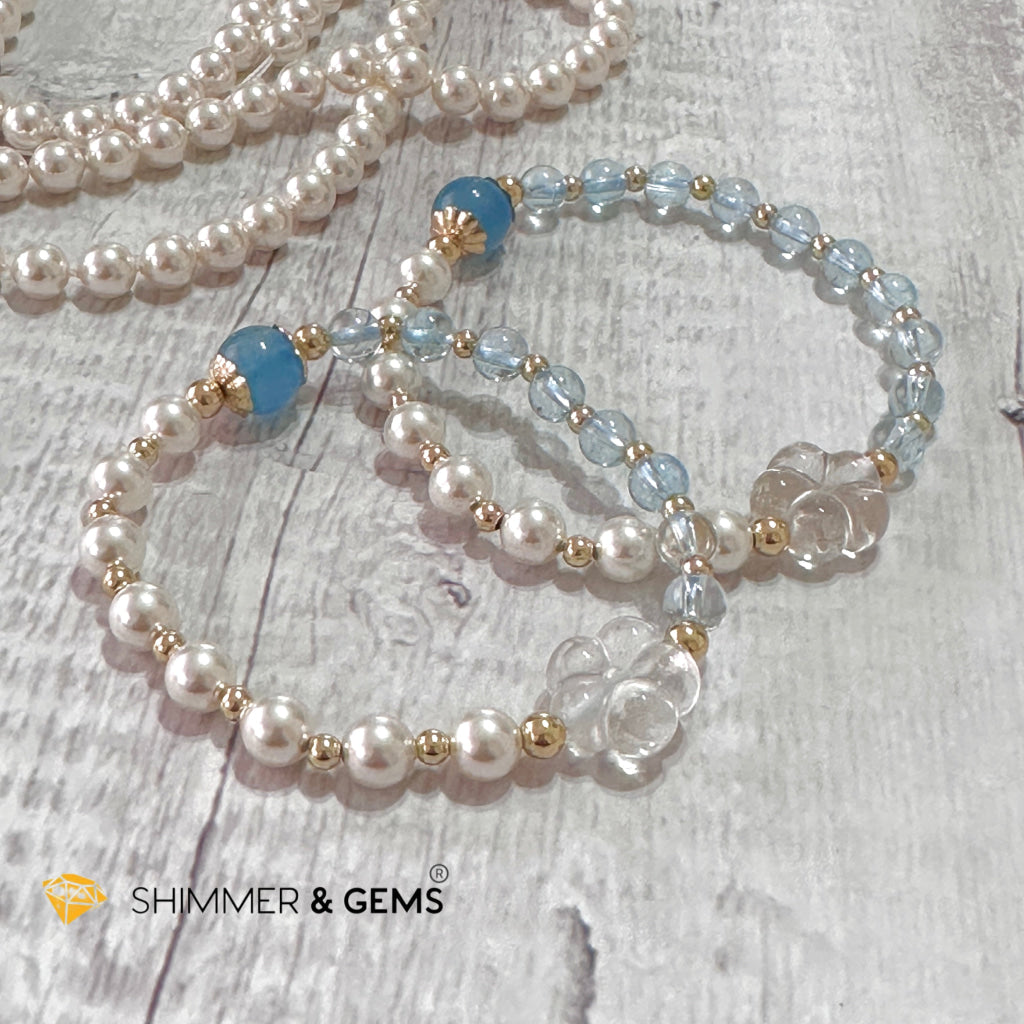 White Pearl Blue Topaz Luminous Bracelet (Wisdom From Above)