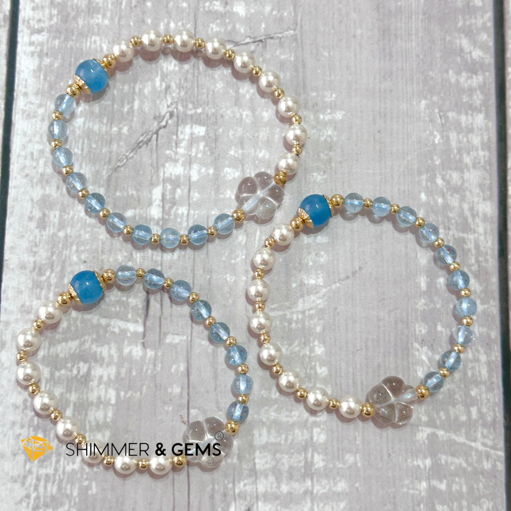 White Pearl Blue Topaz Luminous Bracelet (Wisdom From Above)