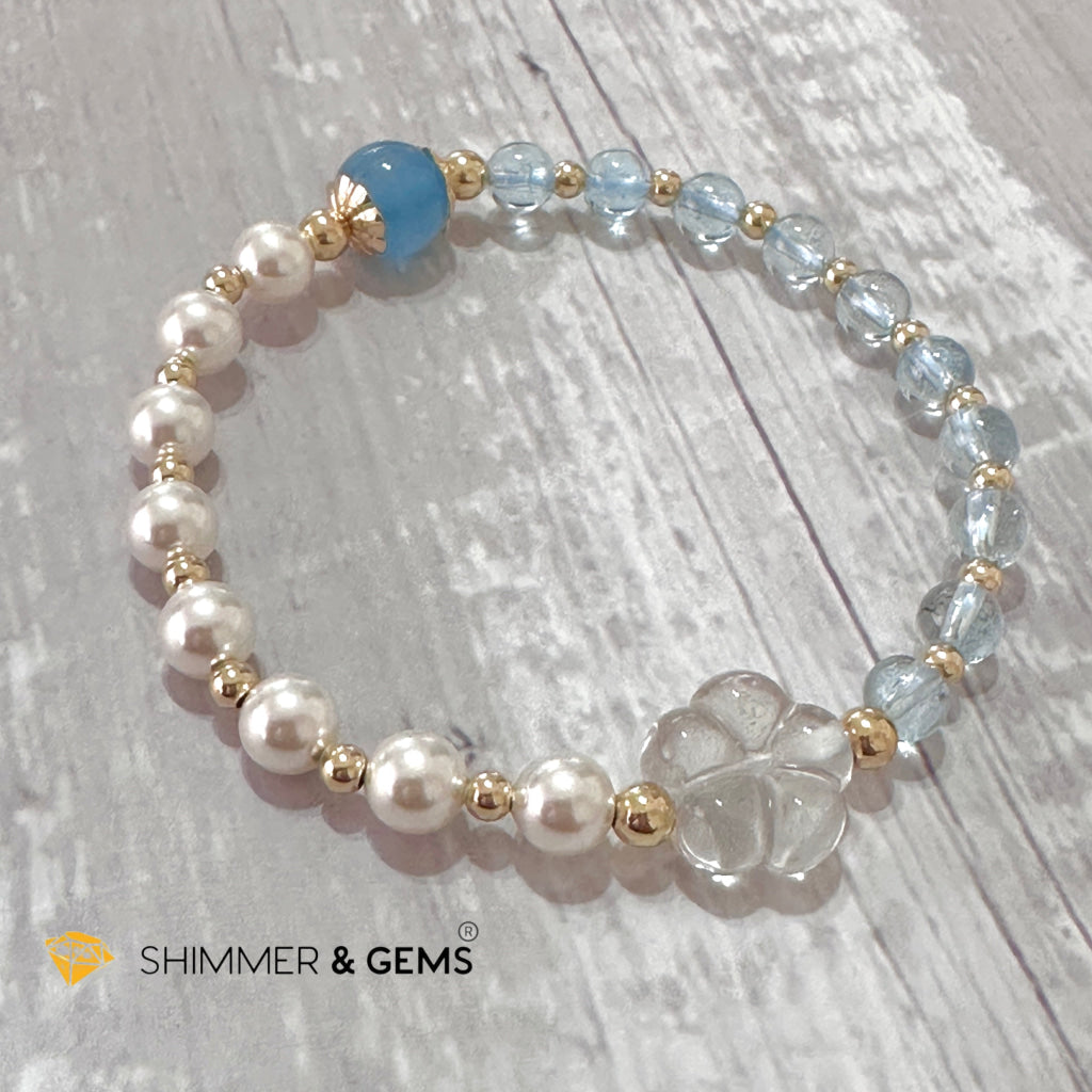 White Pearl Blue Topaz Luminous Bracelet (Wisdom From Above)