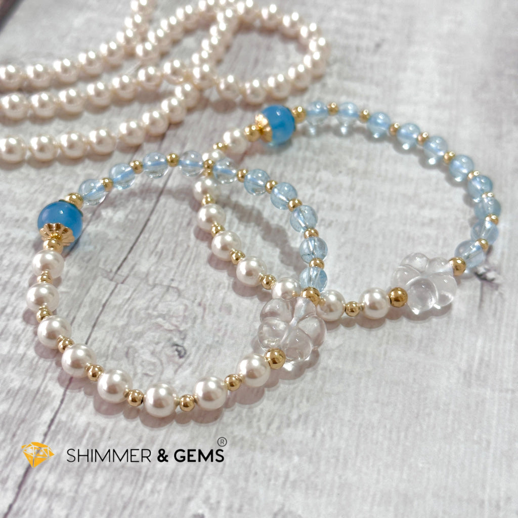 White Pearl Blue Topaz Luminous Bracelet (Wisdom From Above)