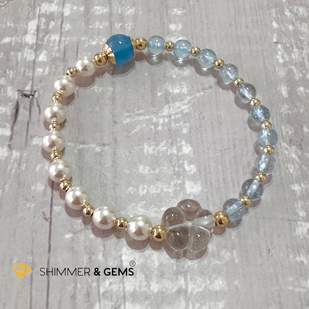 White Pearl Blue Topaz Luminous Bracelet (Wisdom From Above)