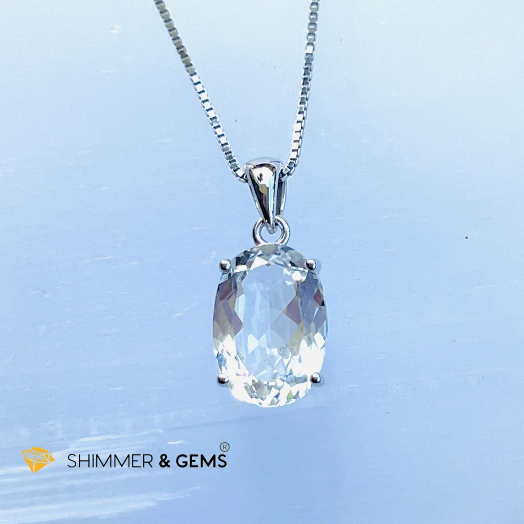 White Topaz 10x14mm Oval Pendant 925 Silver