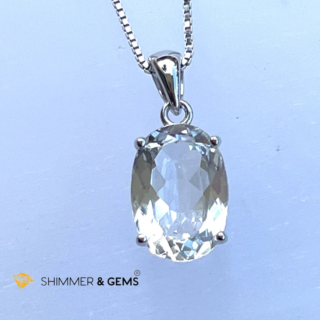 White Topaz 10x14mm Oval Pendant 925 Silver