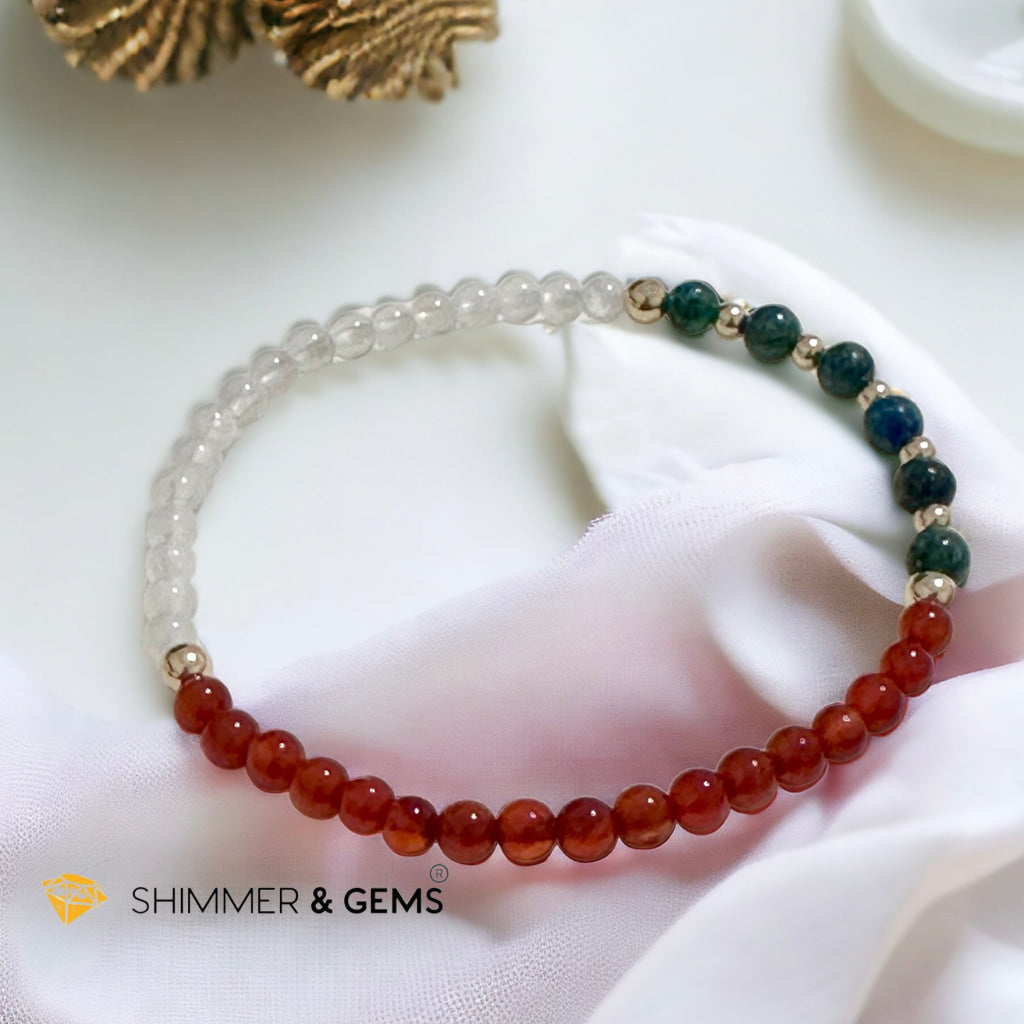 Women’s Health & Hormonal Balance Bracelet (Chrysoprase, Moonstone & Red Carnelian 4mm) with 14k gold filled