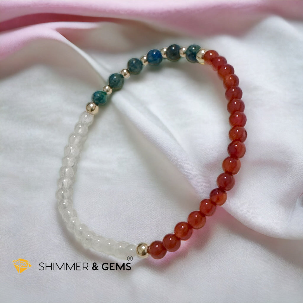 Women’s Health & Hormonal Balance Bracelet (Chrysoprase, Moonstone & Red Carnelian 4mm) with 14k gold filled