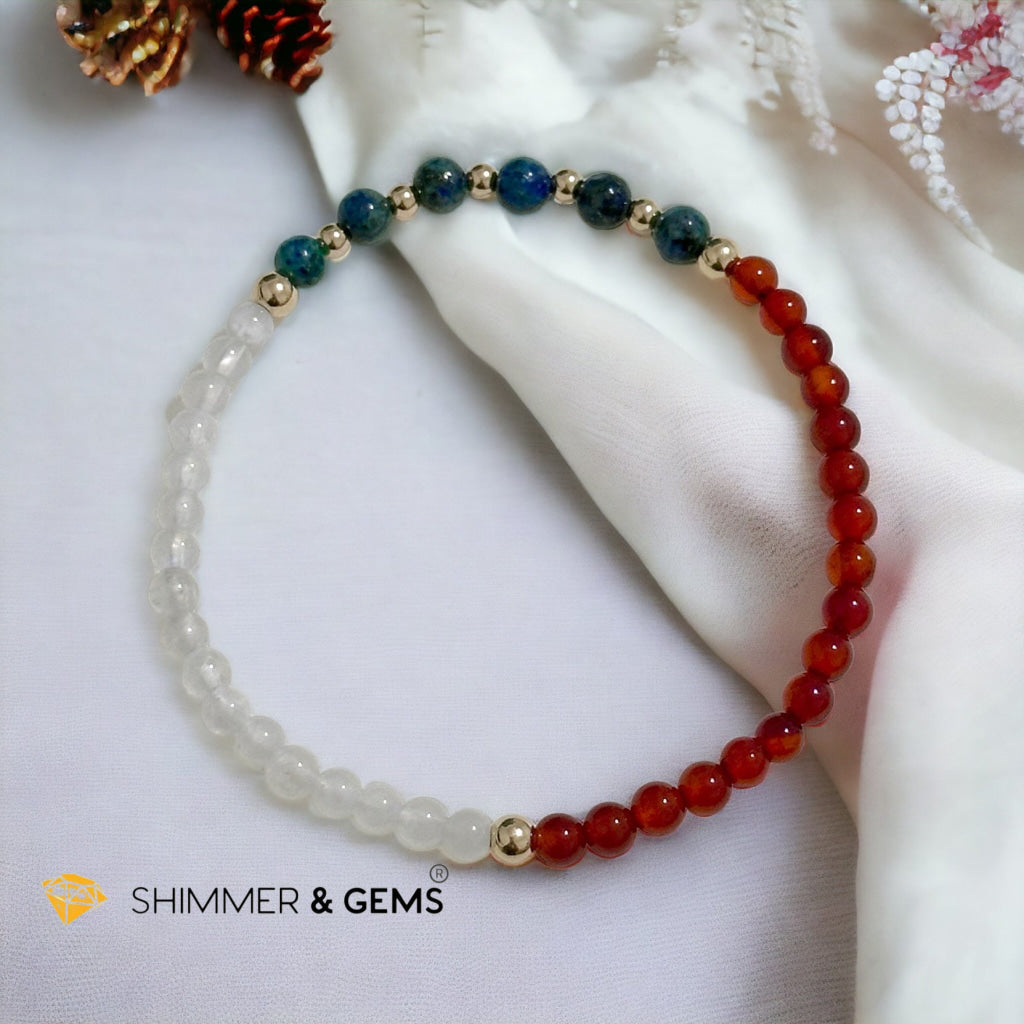 Women’s Health & Hormonal Balance Bracelet (Chrysoprase, Moonstone & Red Carnelian 4mm) with 14k gold filled