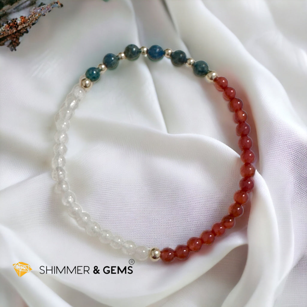 Women’s Health & Hormonal Balance Bracelet (Chrysoprase, Moonstone & Red Carnelian 4mm) with 14k gold filled