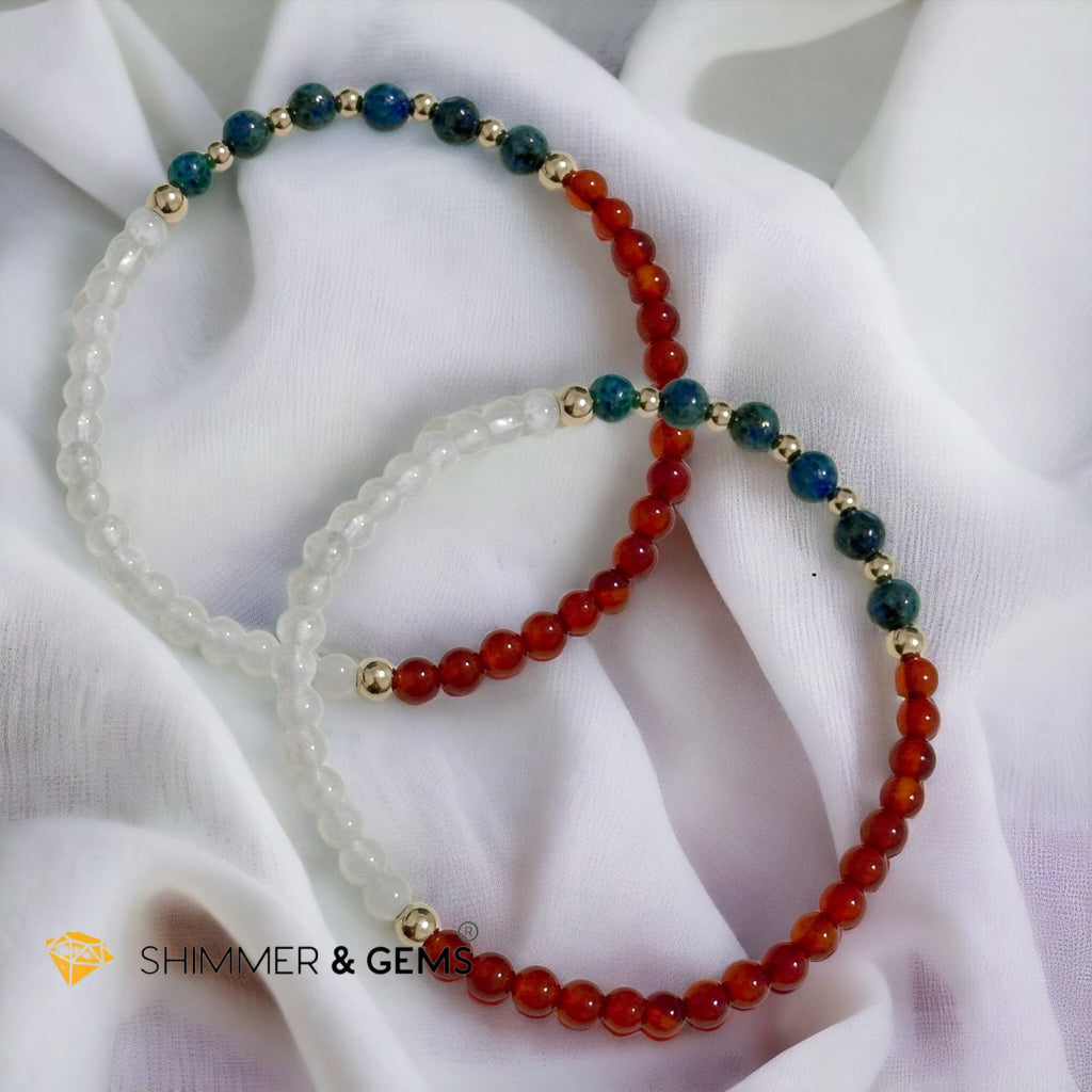 Women’s Health & Hormonal Balance Bracelet (Chrysoprase, Moonstone & Red Carnelian 4mm) with 14k gold filled