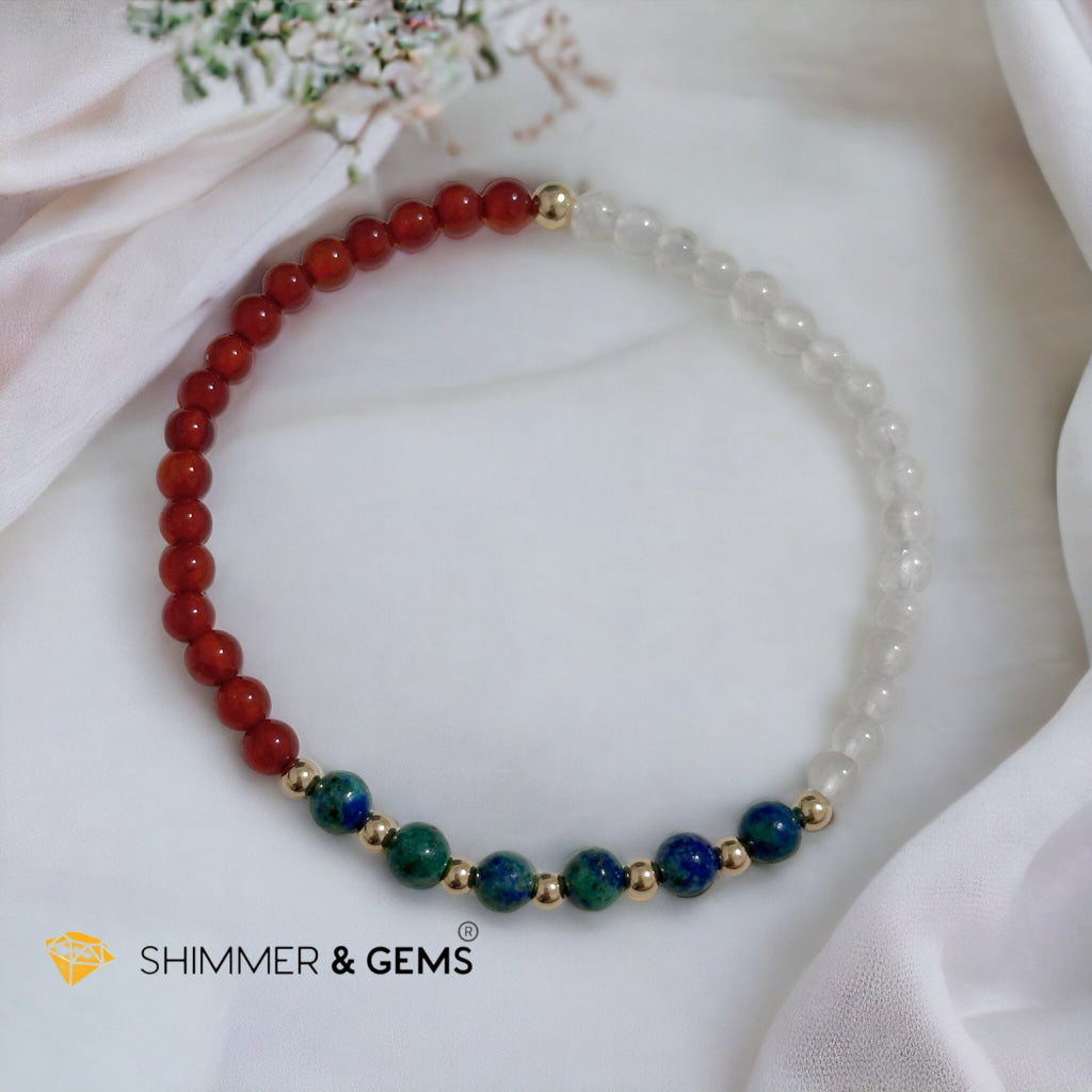 Women’s Health & Hormonal Balance Bracelet (Chrysoprase, Moonstone & Red Carnelian 4mm) with 14k gold filled