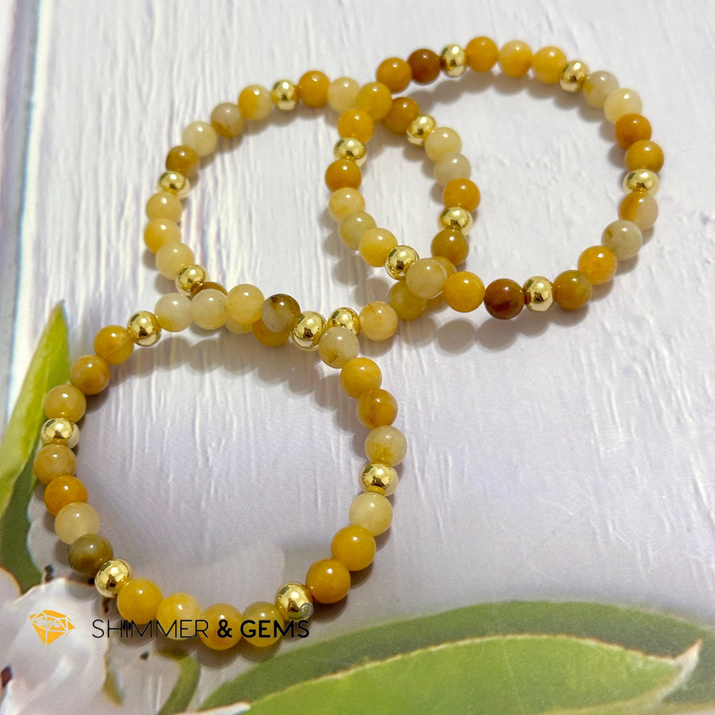 Yellow Jade 6mm Bracelet with 14k gold filled beads