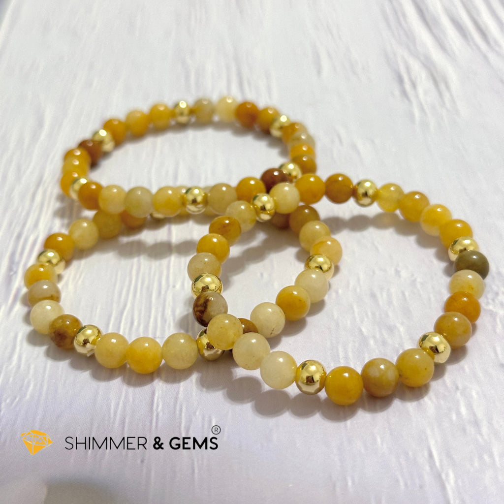 Yellow Jade 6mm Bracelet with 14k gold filled beads