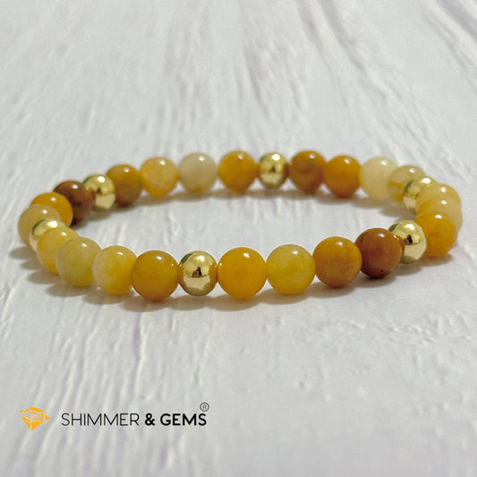 Yellow Jade 6mm Bracelet with 14k gold filled beads