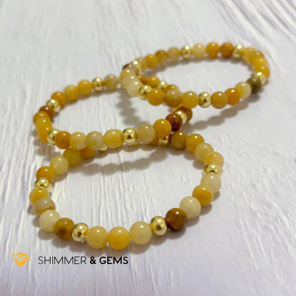 Yellow Jade 6mm Bracelet with 14k gold filled beads