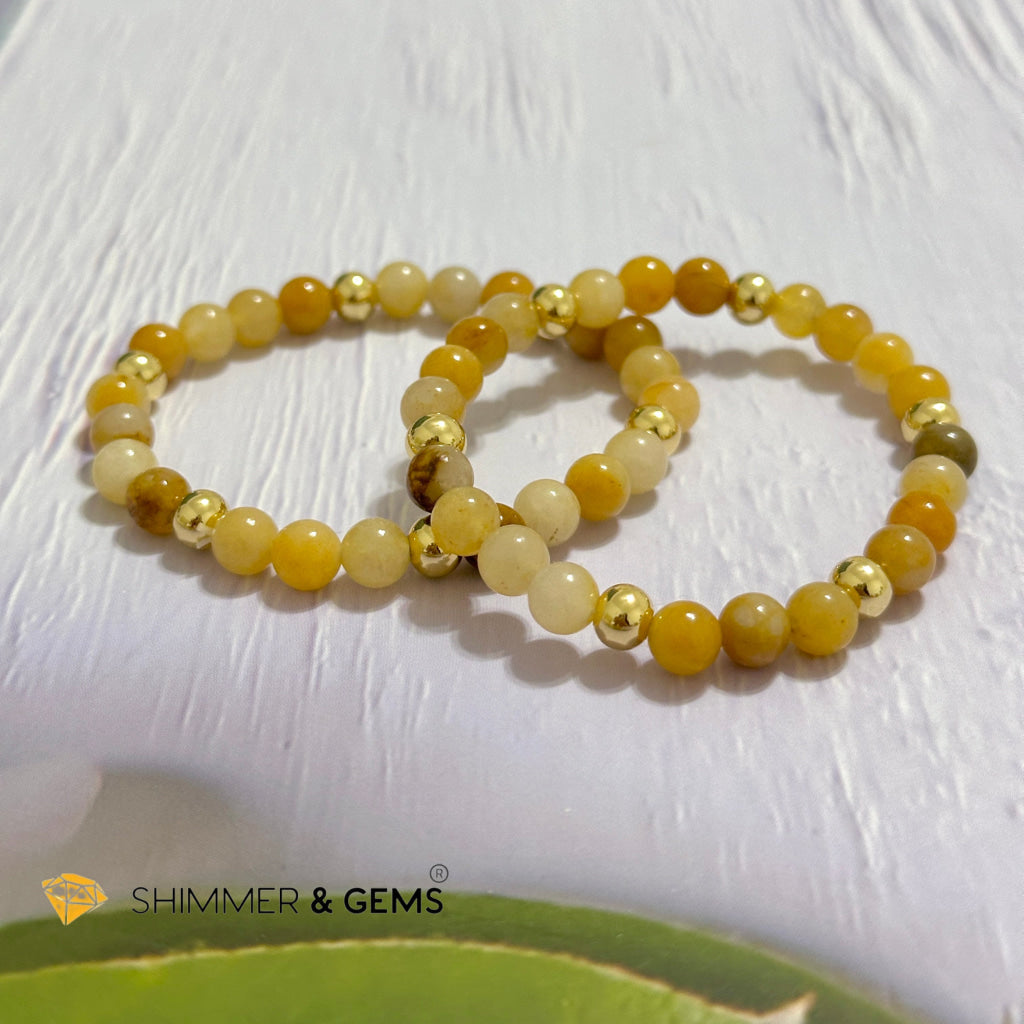 Yellow Jade 6mm Bracelet with 14k gold filled beads