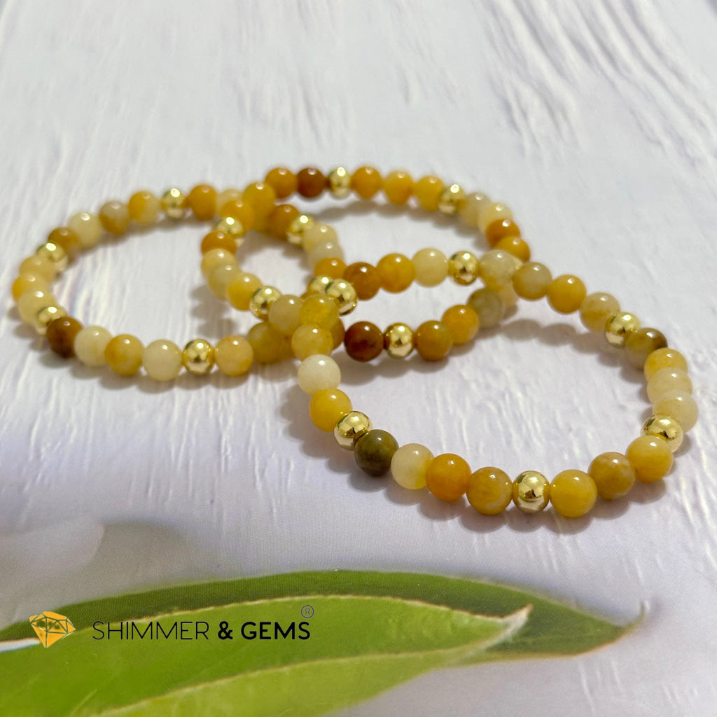 Yellow Jade 6mm Bracelet with 14k gold filled beads