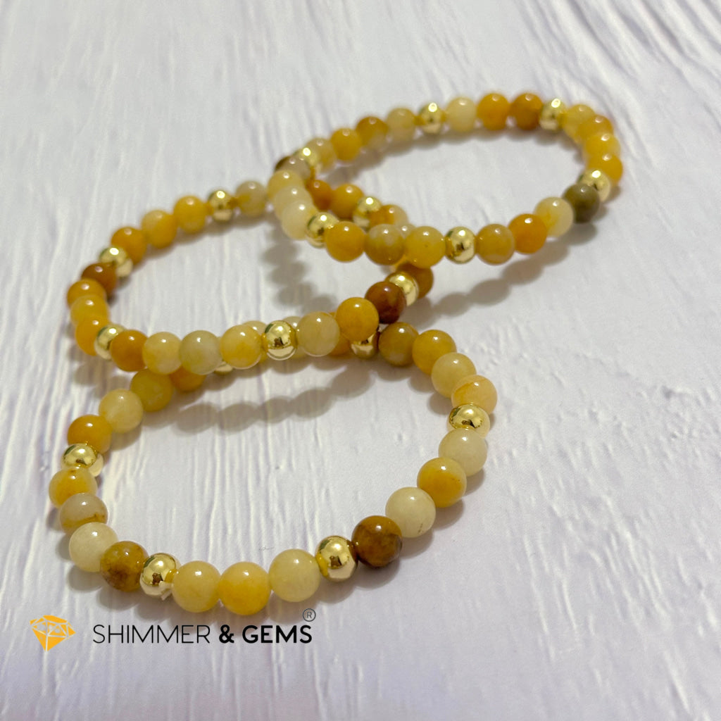 Yellow Jade 6mm Bracelet with 14k gold filled beads