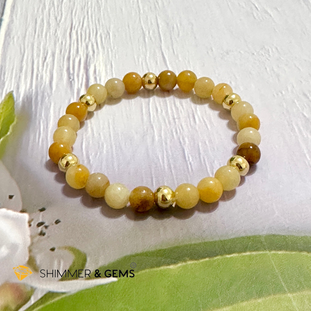 Yellow Jade 6mm Bracelet with 14k gold filled beads