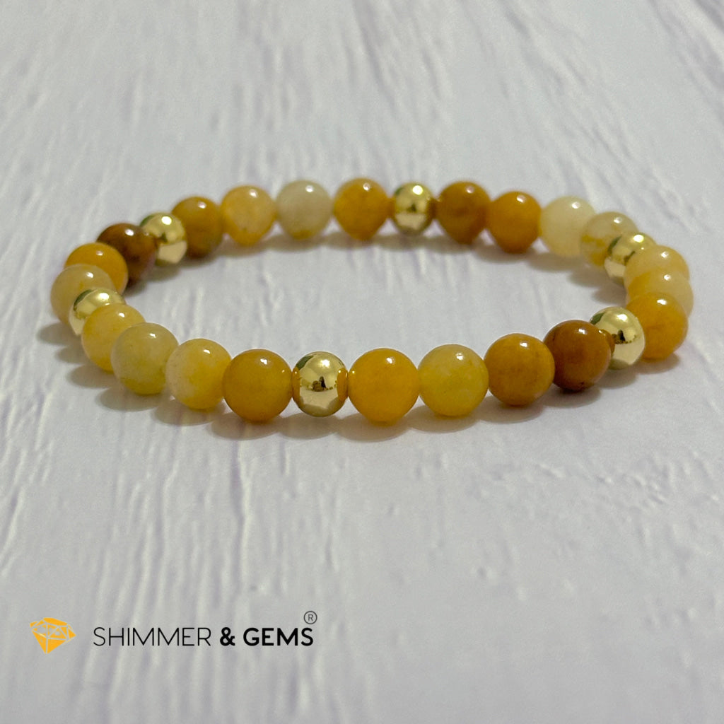 Yellow Jade 6mm Bracelet with 14k gold filled beads