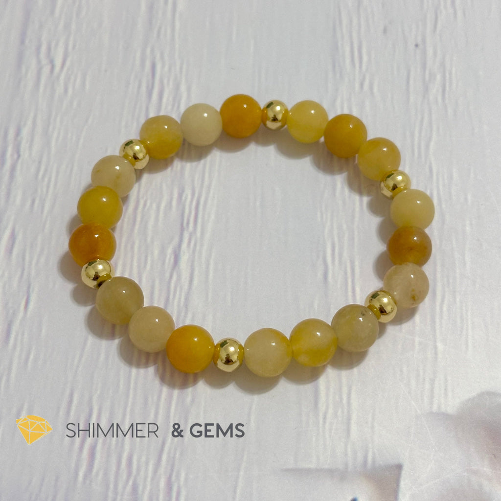 Yellow Jade 8mm Bracelet with 14k gold filled beads