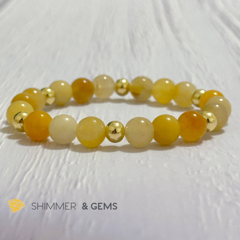 Yellow Jade 8mm Bracelet with 14k gold filled beads
